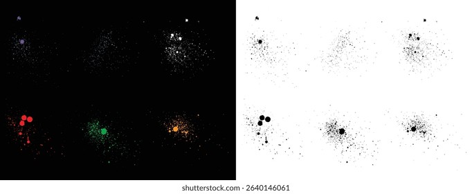 Hand-painted set of grunge texture yellow, purple, black, blue, green, white, and red blood splatter background