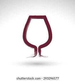Hand-painted simple empty brandy glass isolated on white background, cognac goblet icon, created with real hand drawn ink brush scanned and vectorized.