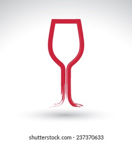 Hand-painted simple empty wineglass isolated on white background, tulip goblet icon, created with real hand drawn ink brush scanned and vectorized.