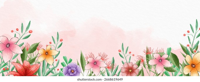 Hand-painted spring background with artistic brush strokes and seasonal elements perfect for fresh designs