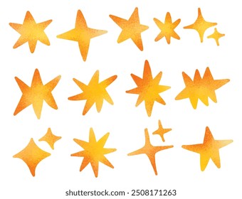 Hand-Painted Star Doodle Set | Abstract Orange and Yellow Star Shapes for Celestial, Holiday, and Decorative Designs