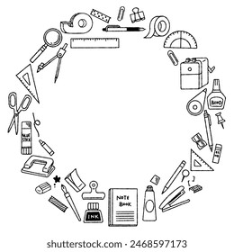 Hand-painted stationery illustration circular frame (monochrome)