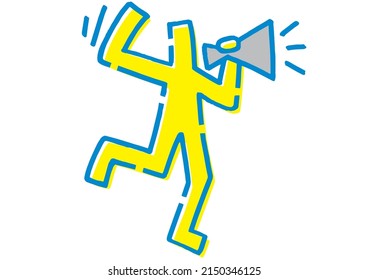 Hand-painted stick figure cheering with megaphone