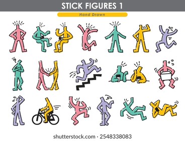 Handgemaltes Strichmännchen-Figurensatz. Megapack.
