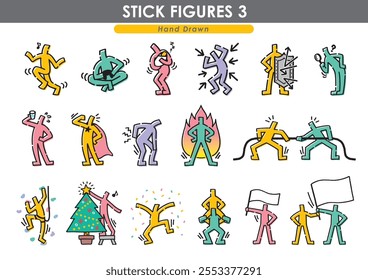Handgemaltes Strichmännchen-Figurensatz. Megapack.