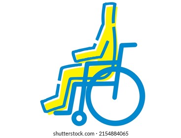 Hand-painted stick figure using a wheelchair