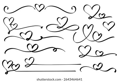 Hand-painted style heart decoration line set (monochrome)