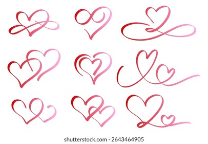 Hand-painted style heart decoration set (pink gradient)