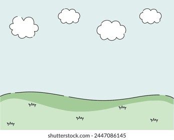 Hand-painted style hills, sky and clouds background
