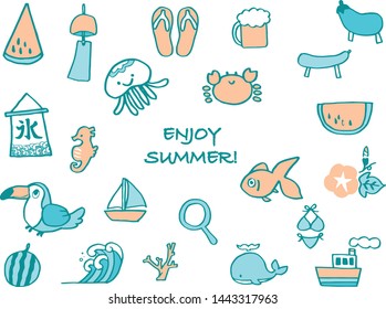 Hand-painted summer image icon set.