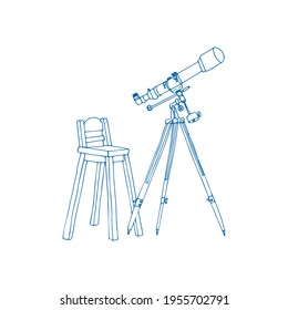 Hand-painted telescope and chair isolated on white background. Vector illustration, simple doodle illustration.