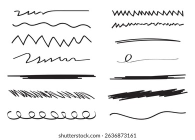 Hand-Painted Underline Brush Strokes Bold  Artistic Vector Set . Doodle vector ink brush lines.