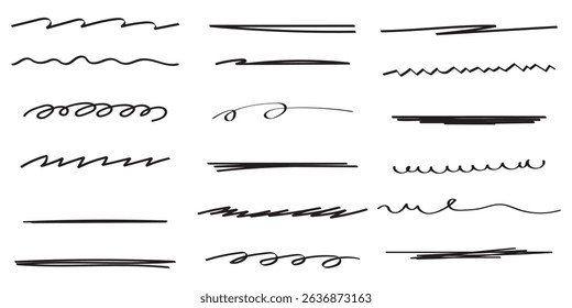 Hand-Painted Underline Brush Strokes Bold  Artistic Vector Set . Doodle vector ink brush lines.