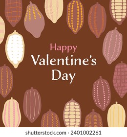 Hand-painted Valentine's Day frame composed of cocoa beans.