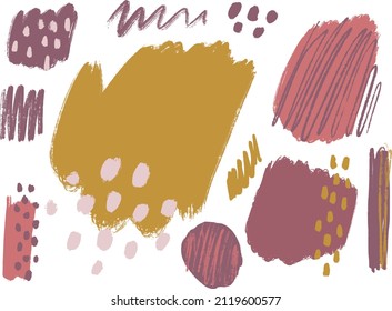 Handpainted vector colorful set of abstract illustrations of brush strokes, paint, ink stains, blots. Ideal for print, stickers, graphic design, collage and scrap booking.