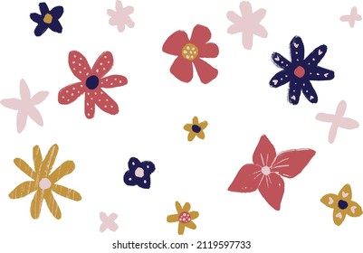 Handpainted vector colorful set of flower illustrations. Ideal for print, graphic design, stickers, collage, scrap booking, textile and other creative projects.