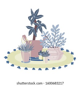 Hand-painted vector interior plants illustration composition on white background 