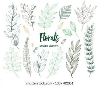 Handpainted vector leaves collection. It's perfect for cards, patterns, flowers compositions, frames, wedding cards and invitations.