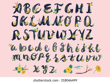 hand-painted vector letters with yellow romantic flowers