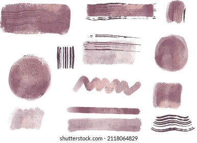 Handpainted vector watercolor set of Illustrations of ink and acrylic splashes, brush strokes, paint stains. Ideal for print, card, greeting, graphic design, invitation and other creative projects