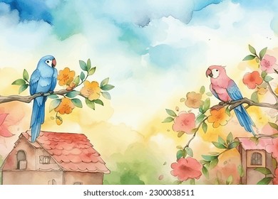 Hand-Painted Wall Mate | Watercolor Vector Background With Parrot