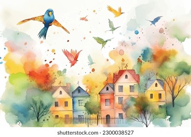 Handgemalt Mauermatratze | Aquarellfarbener Vektorhintergrund mit Papagei