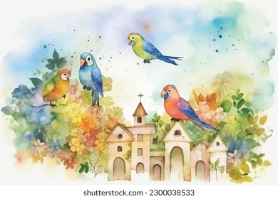 Hand-Painted Wall Mate | Watercolor Vector Background With Parrot