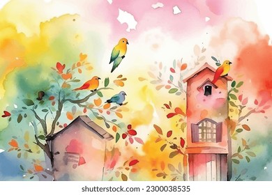 Hand-Painted Wall Mate | Watercolor Vector Background With Parrot