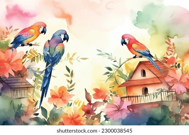 Hand-Painted Wall Mate | Watercolor Vector Background With Parrot