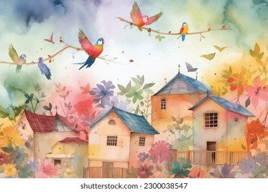 Hand-Painted Wall Mate | Watercolor Vector Background With Parrot