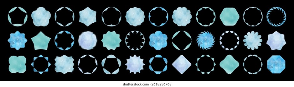 Hand-painted watercolor abstract star explosion set, collection. Japanese style frame collection 