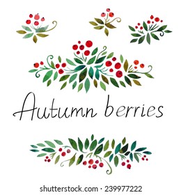 Handgemalte Aquarell-Designelemente. Beerenmotive.  