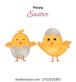 Hand-painted watercolor Easter illustration featuring newly hatched chicks