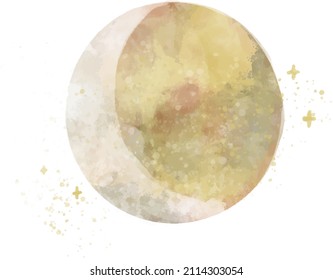 Handpainted watercolor illustration of moon and stars. Ideal for print, graphic design, scrap booking, stickers, collage, cards and other creative projects. 