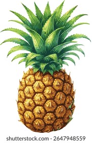 A hand-painted watercolor illustration of a ripe pineapple