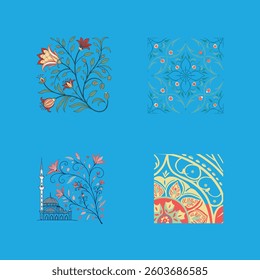 Hand-painted watercolor Islamic pattern with soft florals and traditional motifs.