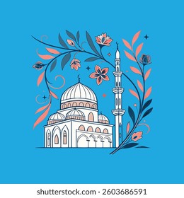 Hand-painted watercolor Islamic pattern with soft florals and traditional motifs.