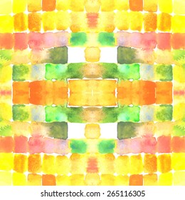 Hand-painted watercolor stain glass pattern background. Abstract colorful texture.