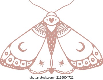 Handpainted watercolor vector illustration of cute boho moth butterfly. Ideal for print, graphic design, collage, stickers, scrapbooking, web and other creative projects.