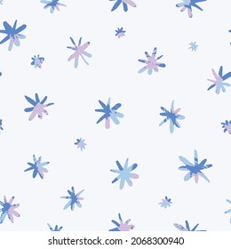 Hand-painted winter snow seamless vector pattern. Abstract cute composition of snowflakes for gift wrapping paper, background or packaging design.