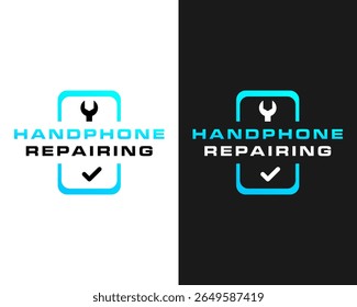 Handphone Repair Logo with Wrench and Check Mark