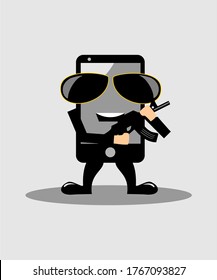 DISEÑO DE LOGOTIPO DEL VECTOR DEL AGENTE SECRETO DEL TELÉFONO MANO 