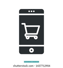 Handphone With Shopping Cart Icon Vector Illustration Logo Template For Website Or Mobile App.