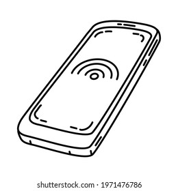 Handphone as Telecommunication Equipment Hand Drawn Icon Set Vector.