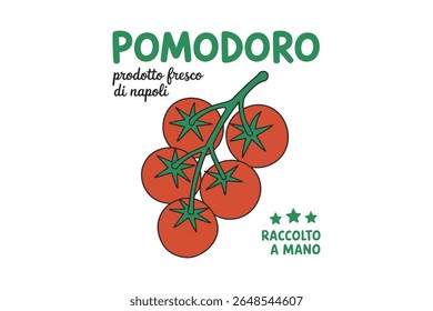 Ilustração de tomate Pomodoro Escolhido à Mão - Italiano Design de Tomate de Rótulo de Alimentos Orgânicos