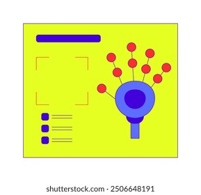 Objeto de dibujos animados 2D de biometría de huellas dactilares. Escaneando la interfaz de la palma aislado Vector plano elemento de fondo blanco. Identificación de identidad de autorización. Ilustración de punto de color de acceso de escáner digital