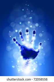 handprint & blue bokeh abstract light background. Vector illustration / eps10