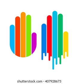 Handprint with color paint flows. Vector handprint