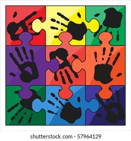 Handprint color vector puzzle