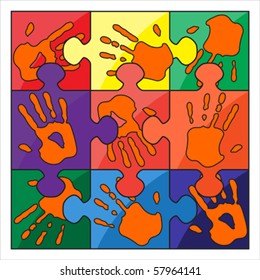 Handprint color vector puzzle